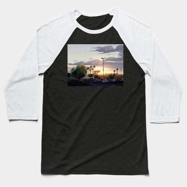 Carpark Sunset Baseball T-Shirt by Henry Wong